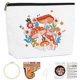 Louise Maelys Embroidery Kit for Beginners,Canvas Makeup Bag,Cross Stitch Kits for Adults,Arts Crafts Needlepoint-Mushroom Flower Pattern