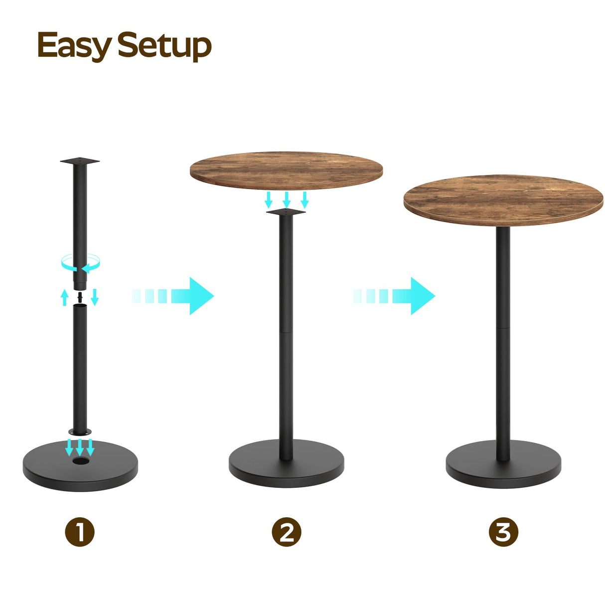 YATINEY Bar Table, Round Bar Table, Counter Height Table, Pub Cocktail Table, Metal Frame, for Bistro, Dining Room, Living Room, Terrace, Rustic Brown and Black BT05BR YATINEY