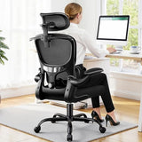 ALLGOD Ergonomic Office Chair, Mesh Desk Chair with Lumbar Support, High Back Home Office Chair with Adjustable Headrest and Flip-Up Arms, Comfortable Computer Chair, Thick Cushion, 300 LBS, Black ALLGOD