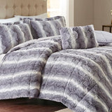 Madison Park Zuri Soft Plush Comforter Set, Faux Fur Animal Stripes Design, Faux Mink On The Reverse, Modern All Season Bedding Set with Matching Sham, King, Grey 4 Piece Madison Park