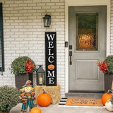 Interchangeable Welcome Sign for Front Porch- 45"X9" Large Standing/Hanging Wooden Sign with 12 PCS Replaceable Icons for Farmhouse Harvest Fall Halloween Thanksgiving Porch Wall Yard Decorations (Black) FestalMart