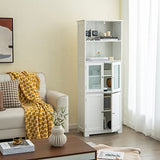 Tangkula Tall Bathroom Storage Cabinet, Freestanding Floor Cabinet w/2 Glass Doors & 2 Open Shelves, 3-Position Adjustable Shelves, Anti-toppling Design, 64” Tall Pantry Cupboard for Kitchen Tangkula