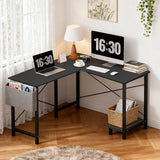 OLIXIS L Shaped Desk, 50-Inch Office Computer Gaming Desks Corner PC Table with Side Bag and Reversible Shelf for Home Work Study Writing Black OLIXIS