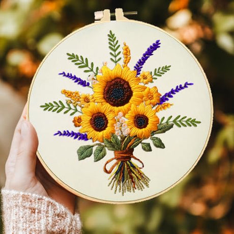 ACRNIGHEET 5PCS Embroidery Kit for Beginners Embroidery Flower Sewing Pre Printed Pattern Embroidery Starter Kit with Instructions, Including 5 Stamped Embroidery Cloth and Various Accessories ACRNIGHEET