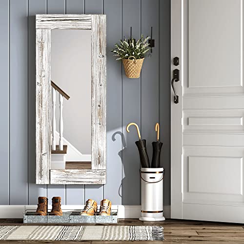 Barnyard Designs Rustic Farmhouse Full Length Mirror - Wood Frame Floor Standing Bedroom Mirror (58" x 24" / White) - WoodArtSupply