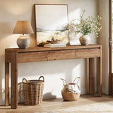 TRIBEWOOD Solid Wood Console Table with 3 Drawers, 63" Long Entryway Table with Rounded Corners, Narrow Sofa Table Behind Couch, Farmhouse Accent Table for Entrance, Hallway, Living Room, Rustic Brown TRIBEWOOD