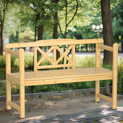 Outdoor Bench, 4 ft Patio Wooden Bench, Weatherproof Sturdy Wood Frame Garden Bench, 2-Person Loveseat with Armrests and Backrest, 800Lbs Weight Capacity, for Porch, Entryway - 22"D x 47.5"W  - WoodArtSupply