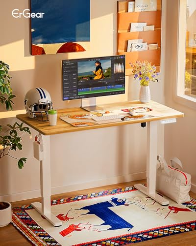 ErGear Height Adjustable Electric Standing Desk, 48 x 24 Inches Sit Stand up Desk, Memory Computer Home Office Desk with Two-Piece Desktop (Light Vintage Brown) ErGear