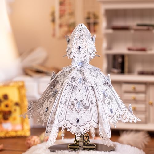 MU 3D Metal Puzzles for Adults Building Flowery Wedding Dress, Miniature Metal Model Kits Assembling, Birthday Bridal Gift DIY Toys Wedding Decoration Desk Decor Confidante Girlfriend Presents