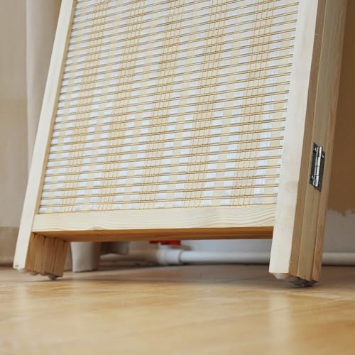 Furnnylane 4 Panel Bamboo Room Divider and Folding Panel Screen,Bamboo Panel Divider for Room Separation,Beige,67" H x 61.4" W Furnnylane