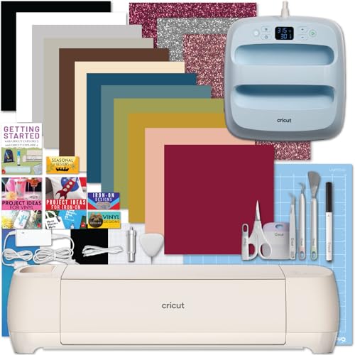 Cricut Explore 4 with Easy Press 3 Machine and Iron-On Combo Bundle - Craft Cutting Machine and Heat Press Combo, Cricut Machine Kit for Beginners and Gifts, DIY Apparel and Tote Bags, HTV Materials Cricut