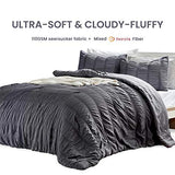 SLEEP ZONE Luxury Seersucker Queen Comforter Set 3-Piece, Soft & Lightweight Down Alternative Duvet Insert with Pillow Sham Cooling for Summer, Gray SLEEP ZONE