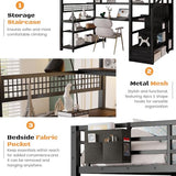 MoproBeti Full Size Loft Bed with Stairs and Desk,Metal Gaming LoftBed with LED Lights,Charging Station, High Loft Beds Frame Full with Storage Shelves,Wardrobe for Teens, Adults, Black MoproBeti