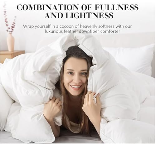 WhatsBedding Feather Down Fiber White Comforter, All Season Luxury Bed Comforter,Ultra Soft 100% Cotton Duvet Insert, Full Size 82"x86" WhatsBedding