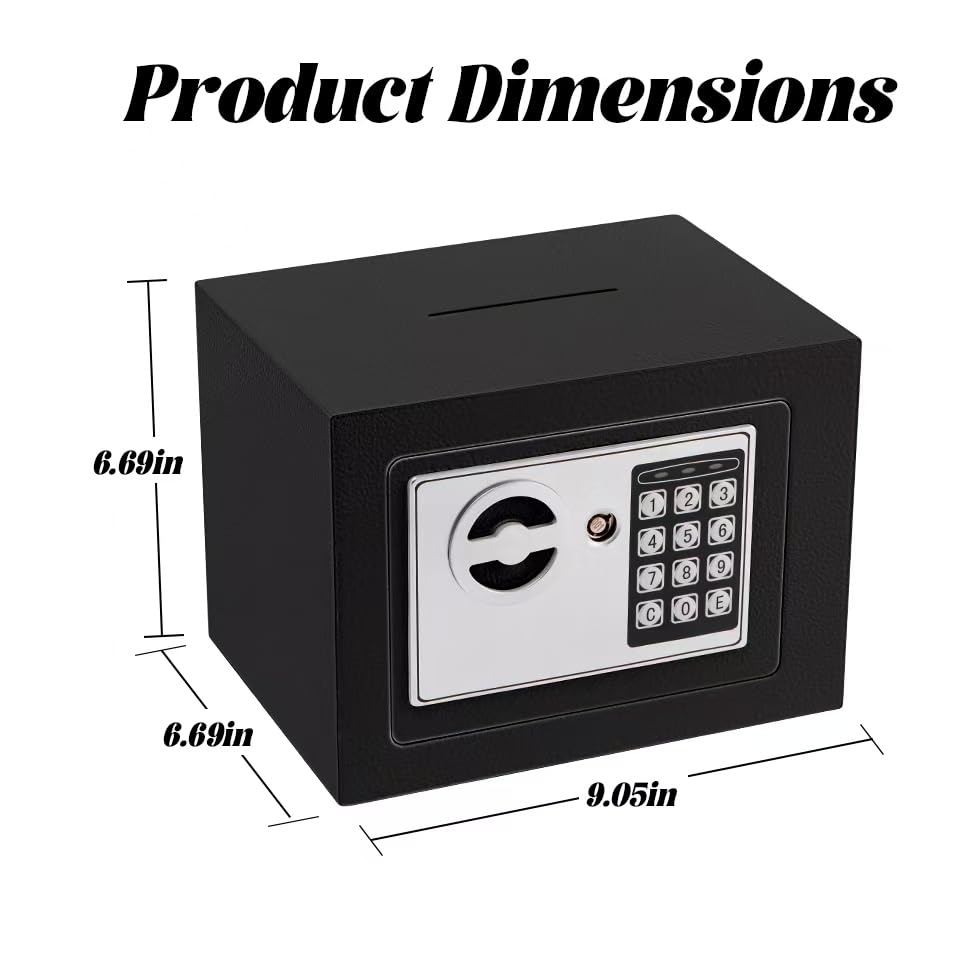 Safe Box Money Cash Safe with Digital Keypad & Keys Gun Safe Mini Security Lock Safe Boxes for Coin Home Office Hotel Rooms Business Jewelry Gun (Black) ELLAIG