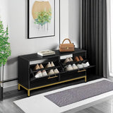 HOOBRO Shoe Bench with Storage, Shoe Storage Bench with 2 Flip Drawers, 39.4" Shoe Cabinet with Bench, Hidden Shoe Rack Organizer for Entryway, Foyer, Hallway, Mudroom, Black and Gold DB48HX01 HOOBRO
