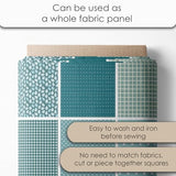 Cotton Satin Patchwork Fabric Panel – 35 Designs, 20×20 cm Squares, Single Piece 150×110 cm, Green Patchwork Quilt Fabric (Turquoise Waves Patchwork Set, 35pcs 8x8 inch) Fabricstown