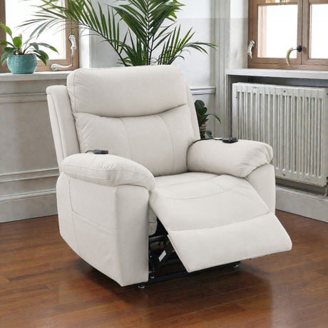 Chriki Beige Fabric Power Recliner with Lift, Heating, and Massage HouseOfZazla