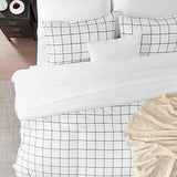 SLEEP ZONE Dorm Comforter Twin XL, 5 Pieces Geometric Plaid Pattern Printed Soft Microfiber Bedding, Breathable & Soft Bed in A Bag (Grey Grid White, Twin XL) SLEEP ZONE