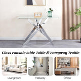 ModaWhly Glass Console Table, Narrow Entryway Table with Tempered Glass Top and Silver Metal Legs, Modern Sofa Table for Hallway, Foyer, Living Room, Office ModaWhly