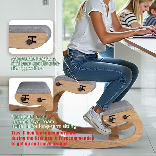 TinyHaven Ergonomic Kneeling Chair with Wooden Frame - Adjustable Height Office Chair with Soft Padding for Back Pain Relief, Posture Correcting Home & Office Desk Chair Wood TinyHaven