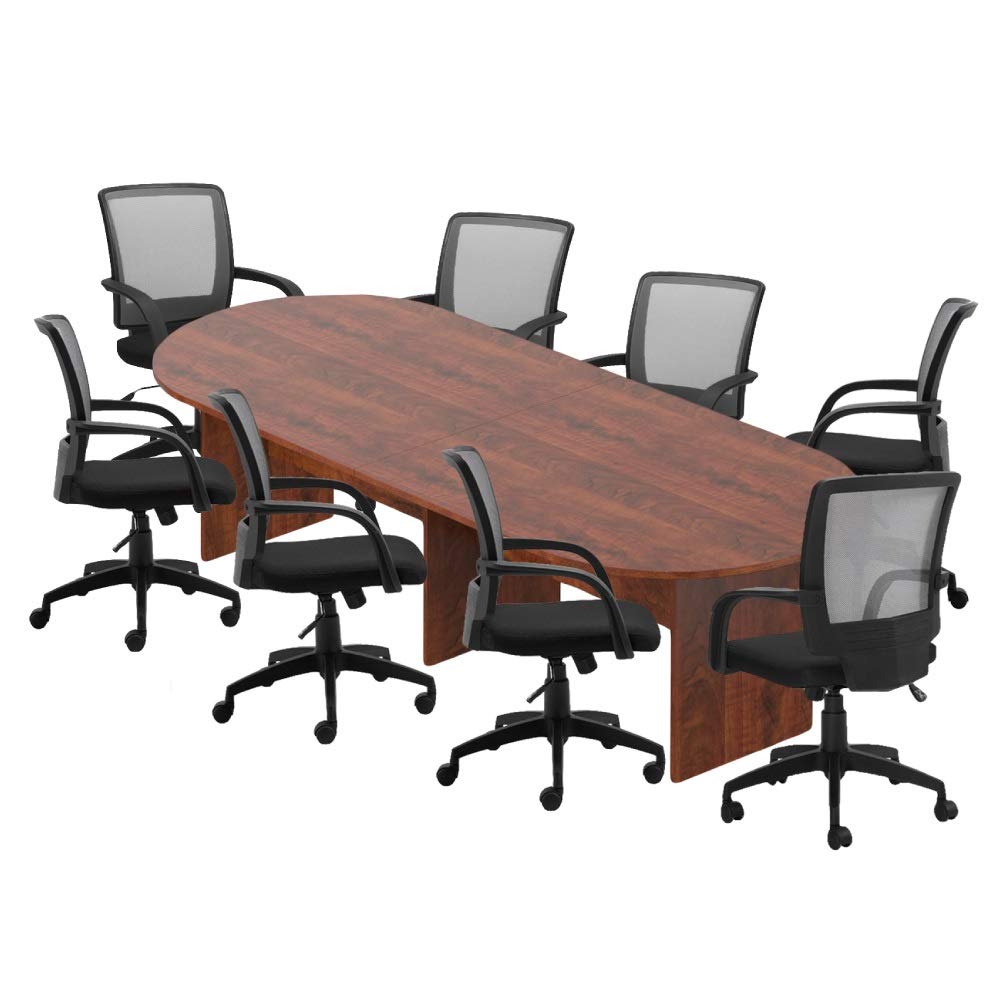 GOF 6FT, 8FT, 10FT Conference Table & Chairs (G10900B) Set, Dark Cherry, Espresso, Artisan Grey, Mahogany, Walnut (10FT with 8 Chairs, Dark Cherry) GOF