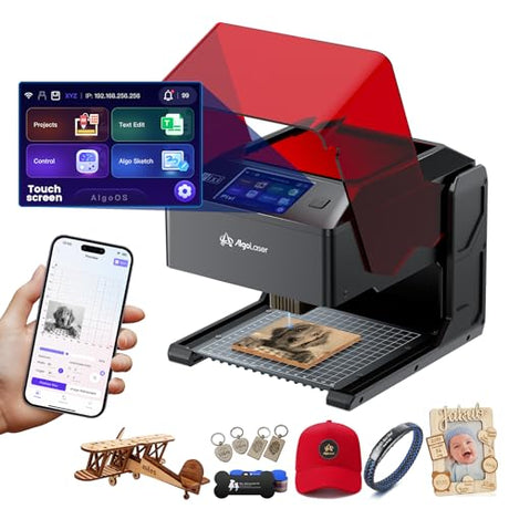 AlgoLaser 10W Portable Laser Engraver Machine: Smart Laser Engraver/Cutter with 3.5" Touchscreen & AlgoOS System - Hand Draw/Wireless Transmission/Offline - Laser Engraving for Wood,Metal,Glass AlgoLaser