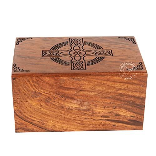 HIND HANDICRAFTS Rosewood Top Engraved Wooden Cremation Urns for Human Ashes Adult - Handcrafted Funeral Memorial Ashes Urn - Columbarium Urn (Celtic