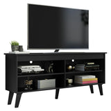 Madesa Compact TV Stand Cabinet with 4 Shelves and Cable Management for 50, 55 Inch TV Media Storage Unit Living Room and Bedroom Modern Wooden Television Media Console - Black Madesa