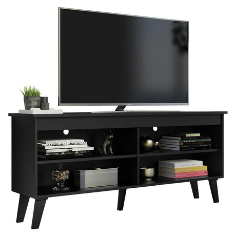 Madesa Compact TV Stand Cabinet with 4 Shelves and Cable Management for 50, 55 Inch TV Media Storage Unit Living Room and Bedroom Modern Wooden Television Media Console - Black Madesa