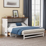 Full Size Solid Pine Murphy Bed Chest with Charging Station and Large Storage Drawe,Folding Feature Perfect for Home Office or Small Room. Brabrety