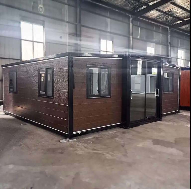 Movable Expandable House 2 and 3 Bedrooms, Prefabricated Modern Home Luxury Villa, Folding Expandable Holiday Home, Outdoor Shed, Guest Room, Warehouse or Mobile Home (Black 20x20ft)