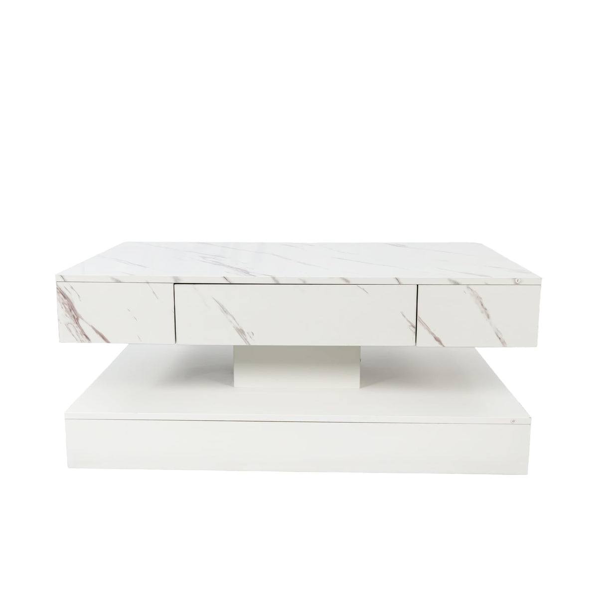 LED Coffee Table with Drawers, Rectangular 2 Tier Center Table with LED and Drawers for Living Room, Modern Center Table with Storage, White SOFTSEA
