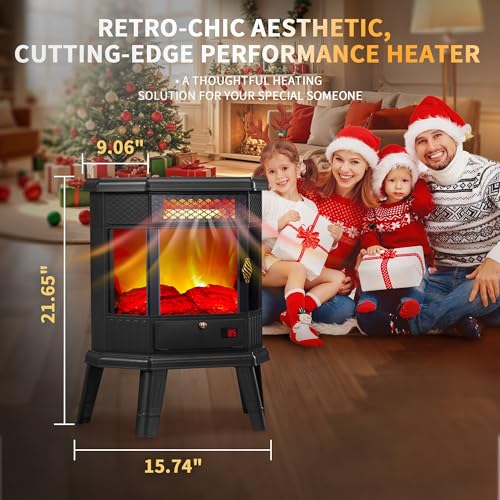 Electric Fireplace Heater 22 in Freestanding Fireplace Stove Infrared Fireplace RealSmart with 3D Flame Effect Remote Control, Timer, Overheating Protection Heater for Indoor Use Black RealSmart