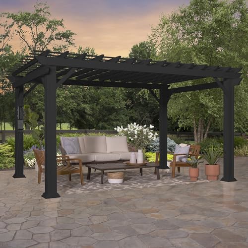 Backyard Discovery 14x12 Stratford All Season Galvanized Steel Pergola, Black, Sail Shade Soft Canopy, Rust Resistant, Support Winds Up to 100MPH, Patio, Deck, Backyard, Garden