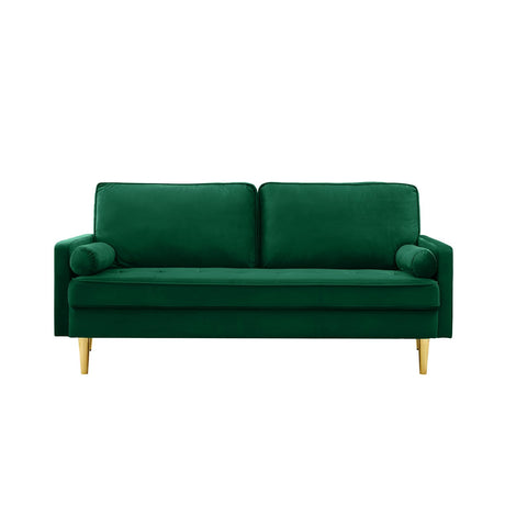67'' Velvet Sofa Bed, Modern Loveseat with Gold Metal Legs and 2 Bolster Pillows, Velvet Love Seats Couch for Small Spaces, Living Room, Apartment (Green) GPCRAC