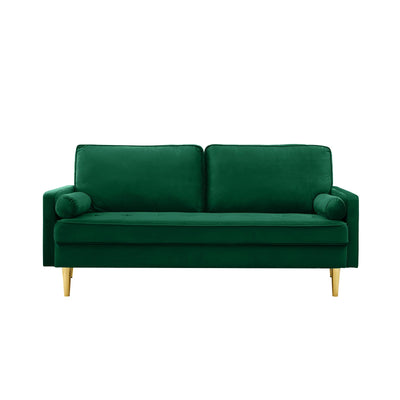 67'' Velvet Sofa Bed, Modern Loveseat with Gold Metal Legs and 2 Bolster Pillows, Velvet Love Seats Couch for Small Spaces, Living Room, Apartment (Green)
