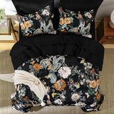 WONGS BEDDING Black Comforter Set Queen, 7 Pieces Bed in a Bag Botanical Floral Comforter Bedding Set, Soft Microfiber Comforter with Flat Sheet, Fitted Sheet, Pillow Shams, Pillowcases WONGS BEDDING