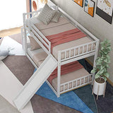 Twin Over Twin Low Bunk Bed with Slide and for Storage Staircase for Teens, Boys or Girls, No Box Sping Needed Merax