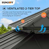 Sunjoy 13 x 15 ft. Wood Gazebo, Outdoor Patio Steel Hardtop Gazebo, Cedar Framed Wooden Gazebo with 2-Tier Metal Roof, Suitable for Patios, Lawn and Backyard, Dark Brown Roof + Dark Wood Frame Sunjoy