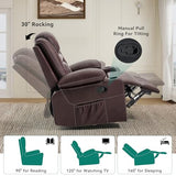 YITAHOME Recliner Chair,PU Rocking Chair for Adults,Swivel Recliner with Cup Holders,Heat and Massage,Single Sofa Seat with Side Pockets for Living Room/Bedroom,Brown YITAHOME