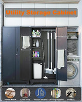 YILFANA 75" Metal Storage Cabinet with Lockable Doors, Functional Garage Storage Cabinets, Heavy-Duty Tool Organization Cabinet with Hanging Rod & S-Hooks (75" Utility Closet) YILFANA