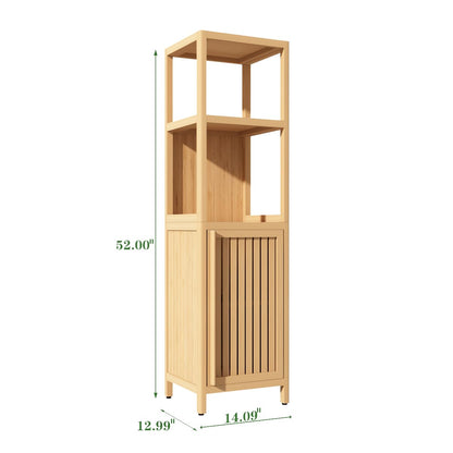 JUSTHERE Bathroom Storage Cabinet, Bamboo Bathroom Cabinet with Doors and 3 Shelves, Freestanding Bathroom Storage, Bamboo Furniture Bathroom Organizers and Storage