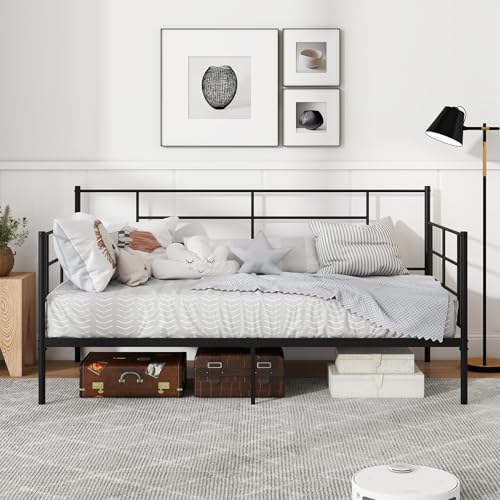 IFANNY Daybed Frame, Metal Twin Size Platform Bed with Heavy Duty Slat Support, Space-Saving Sofa Bed Frame for Living Room Bedroom Guest Room, No Box Spring Needed - Black IFANNY