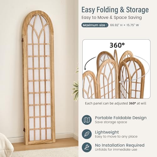 Aletheiawu Room Divider and Folding Privacy Screen, 4 Panel Japanese Shoji Style Room Divider, Partition Divider for Room Separation, Portable Shoji Screen for Home Office Restaurant - Natural Aletheiawu