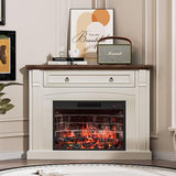 AHB Corner TV Stand with Remote Control, Electric Fireplace with Wooden Mantel, Entertainment Center with Efficient Heating System, Adjustable Brightness Realistic Flame(White) AHB