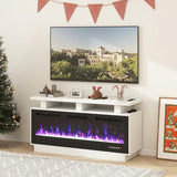Fireplace TV Stand with 50" Smart Electric Fireplace, Solid Wood Fire Place with Mantel, Modern Fireplace Cabinet with Socket for Living Room Farmhouse Entertainment Center White, (50 inch, WiFi) ROCSUMOO