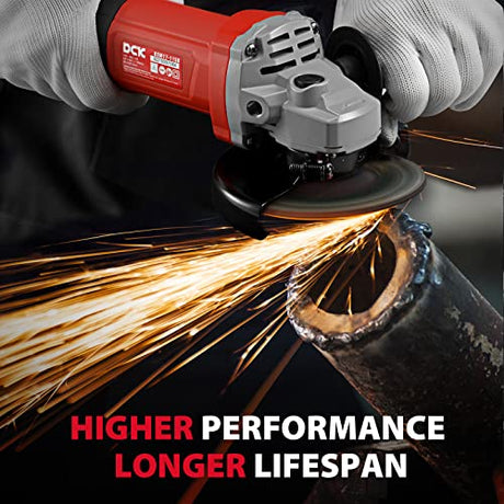 DCK Angle Grinder, 9.2Amp 4-1/2-Inch Corded Angle Grinder, 11,800 RPM with 2 Safety Guards, 6 Piece Discs (2 Cutting/ 2 Grinding/ 2 Flap Discs), Professional Angle Grinder for Metal, Wood (KSM17-115B） DCK