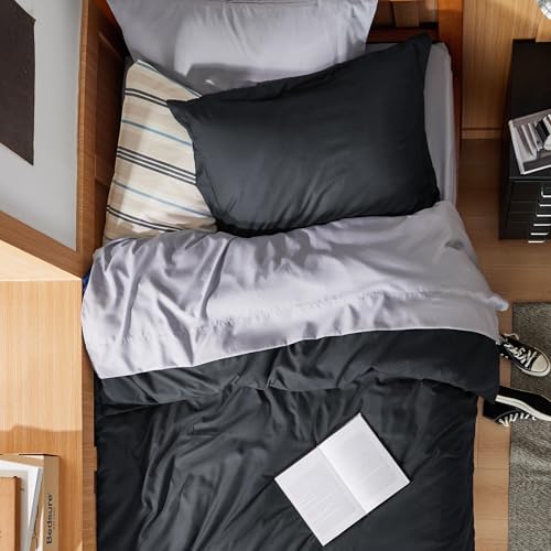 Bedsure Duvet Cover Twin/Twin XL Size - Soft Double Brushed Bedding Set for Kids & Adults, Zipper Closure, 2 Pieces, Includes 1 Duvet Cover (68"x90") & 1 Pillow Sham, NO Comforter, Black Bedsure