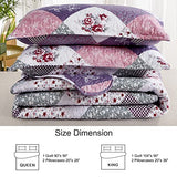 Dinjoy Purple Quilt Set Queen Size, Reversible Floral Plaid Patchwork Pattern Bedding Set Soft Microfiber Lightweight Bedspread Coverlet 3 Piece Spring Summer Use (90x90 inches) Dinjoy